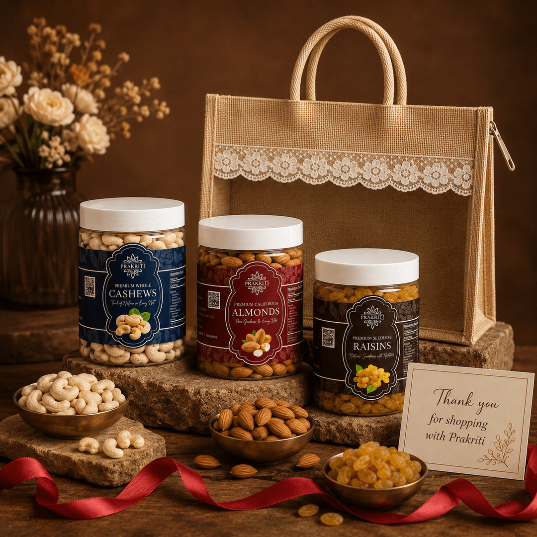 Prakriti Diwali Dry Fruit Gift Hamper | Cashew, Almond & Raisins – 600g