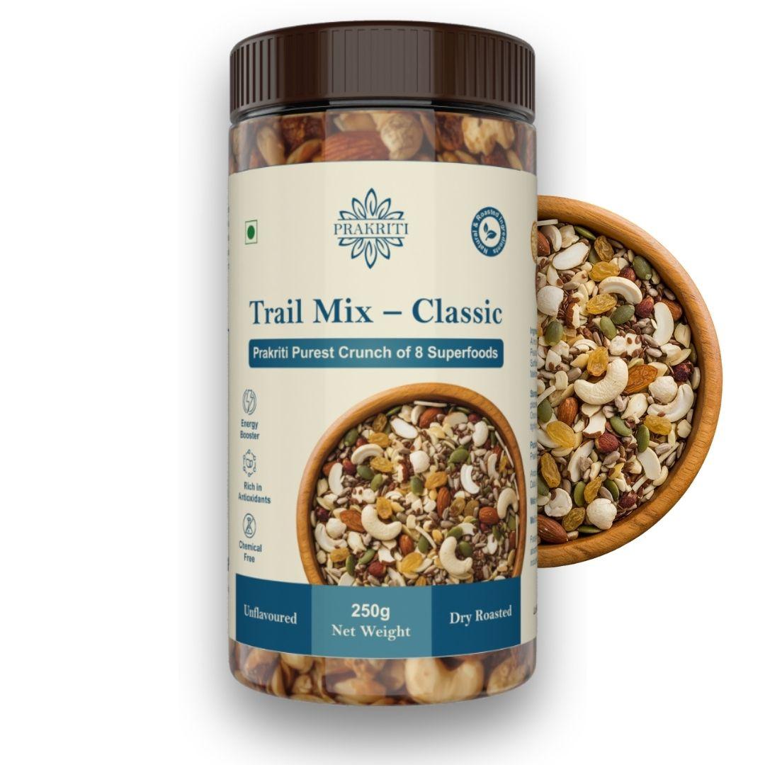 Prakriti Trail Mix Classic – Unflavored, Dry Roasted | Blend of 8 Superfood